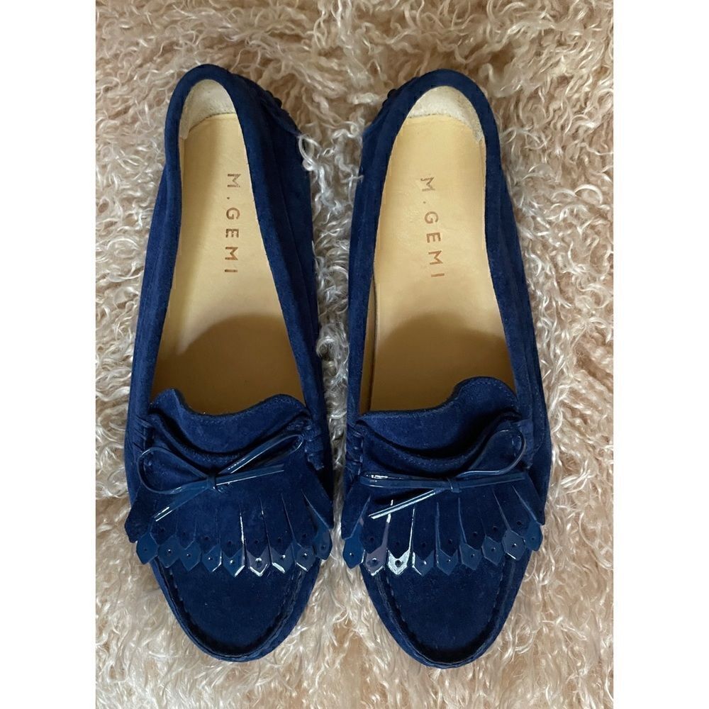 M. Gemi Fringe Driver Loafers in Navy Size 38/8  NWOB
